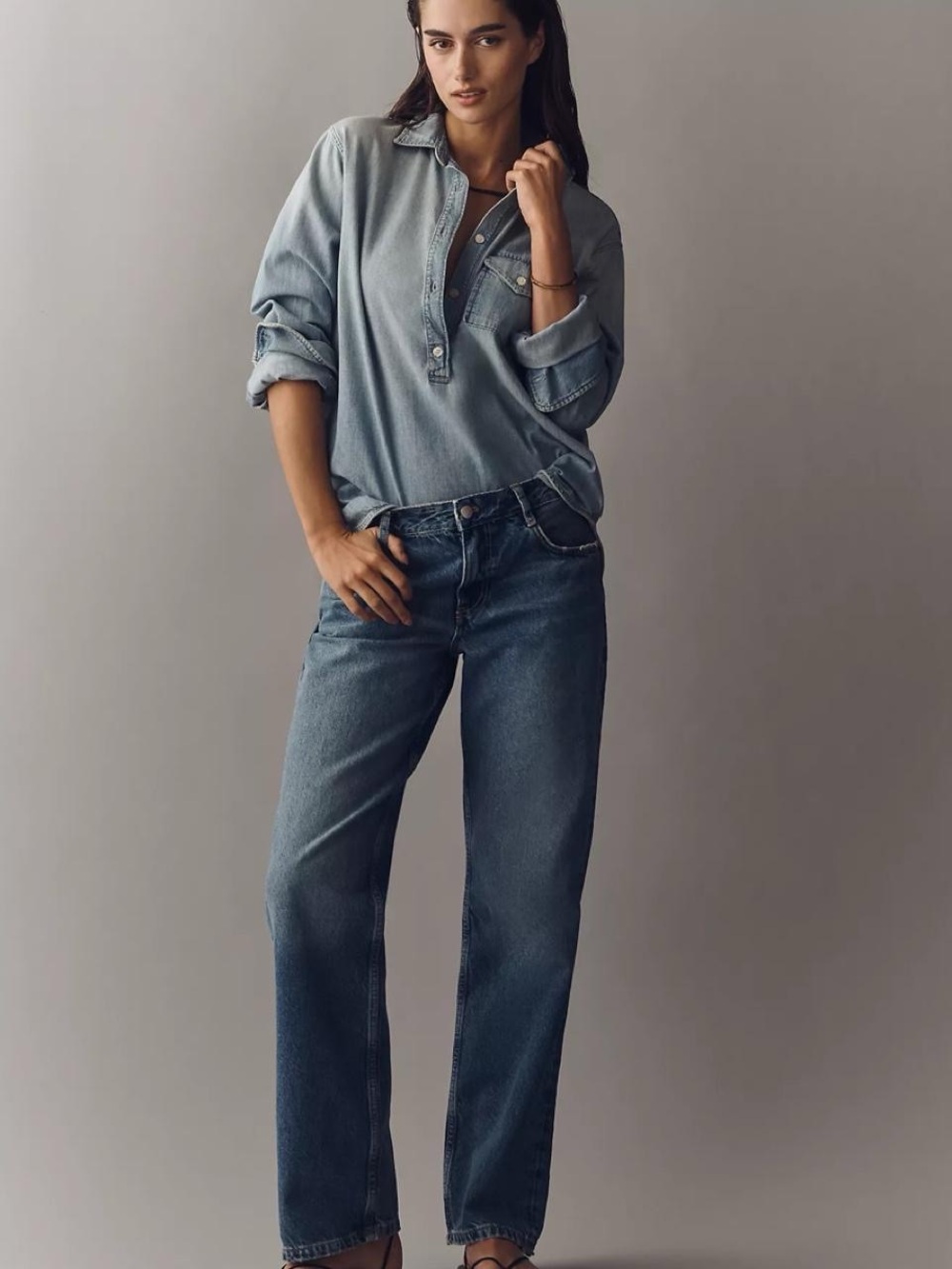 Pilcro Mid-Rise Straight Leg Jeans - Blue
